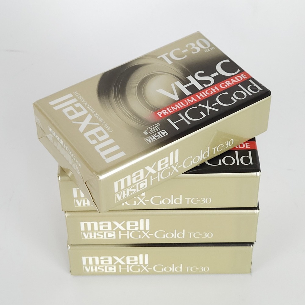 Maxell VHS-C Camcorder Video Cassette TC-30 Premium High Grade HGX-Gold Set of 4